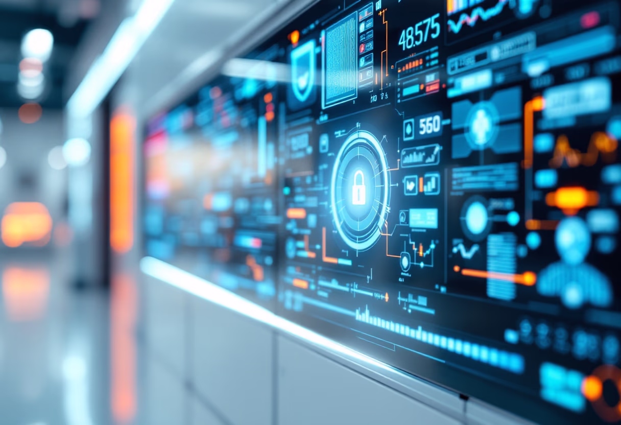 image of a futuristic mission control room in a space research tech company