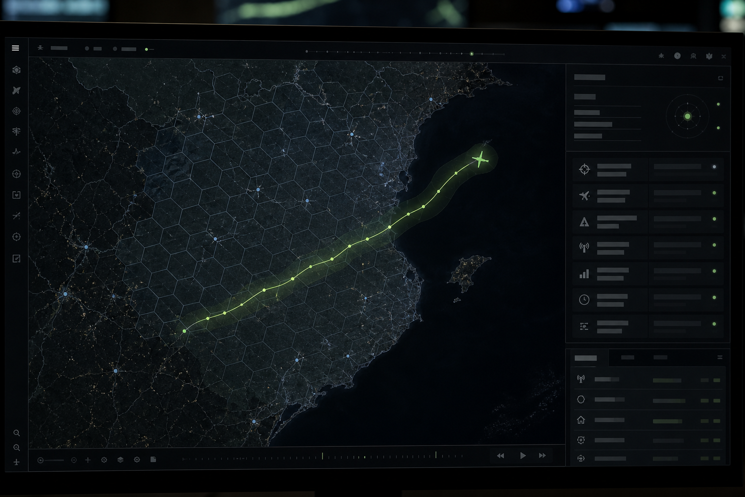 Nationwide cellular coverage map with a detected airborne track