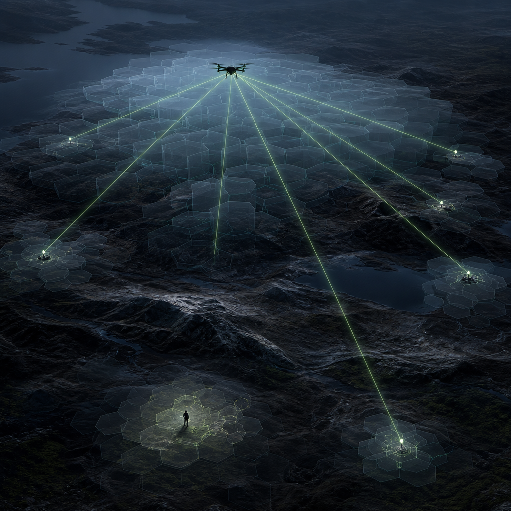 Visualisation of an airborne device seeing more cells than a ground user