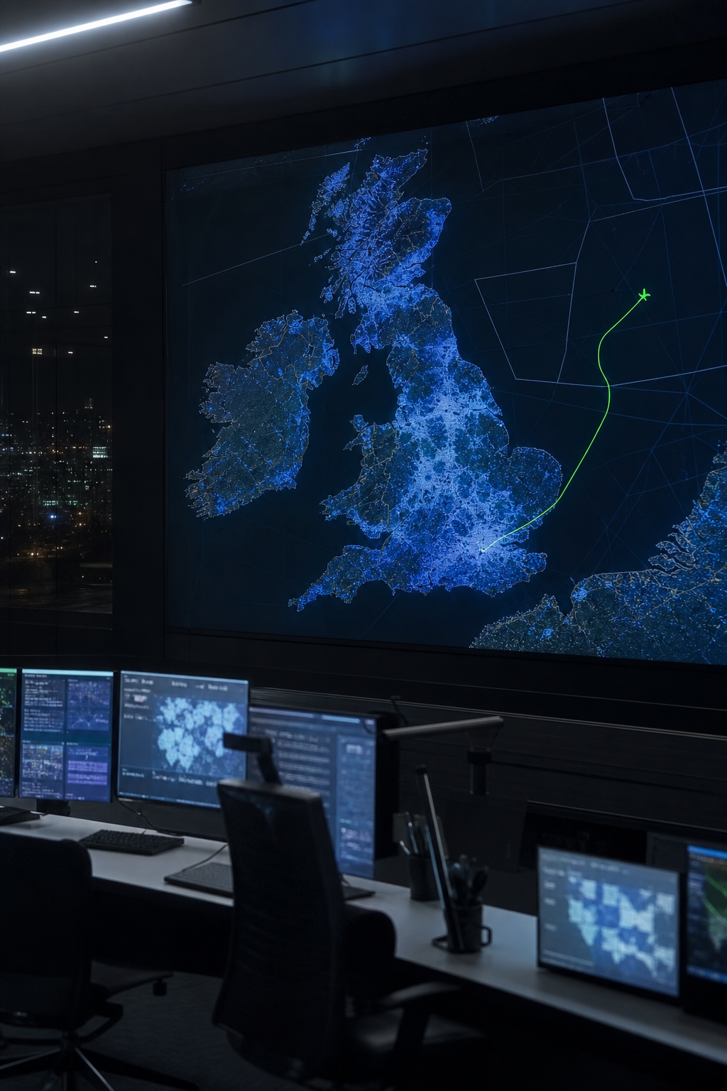 Operations room displaying national cellular drone tracking