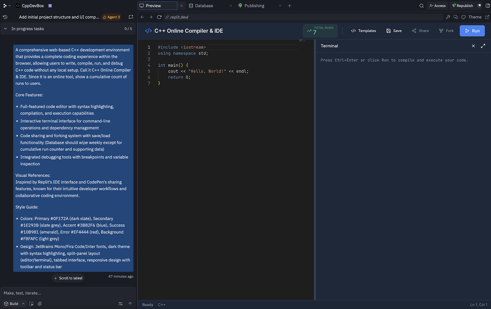 This entire C++ compiler app was built in 14 minutes by Replit Agent 3. Replit's environment facilitates rapid development, iteration and testing code for users of any technical ability. Develop software faster and better with Replit’s autonomous AI. 