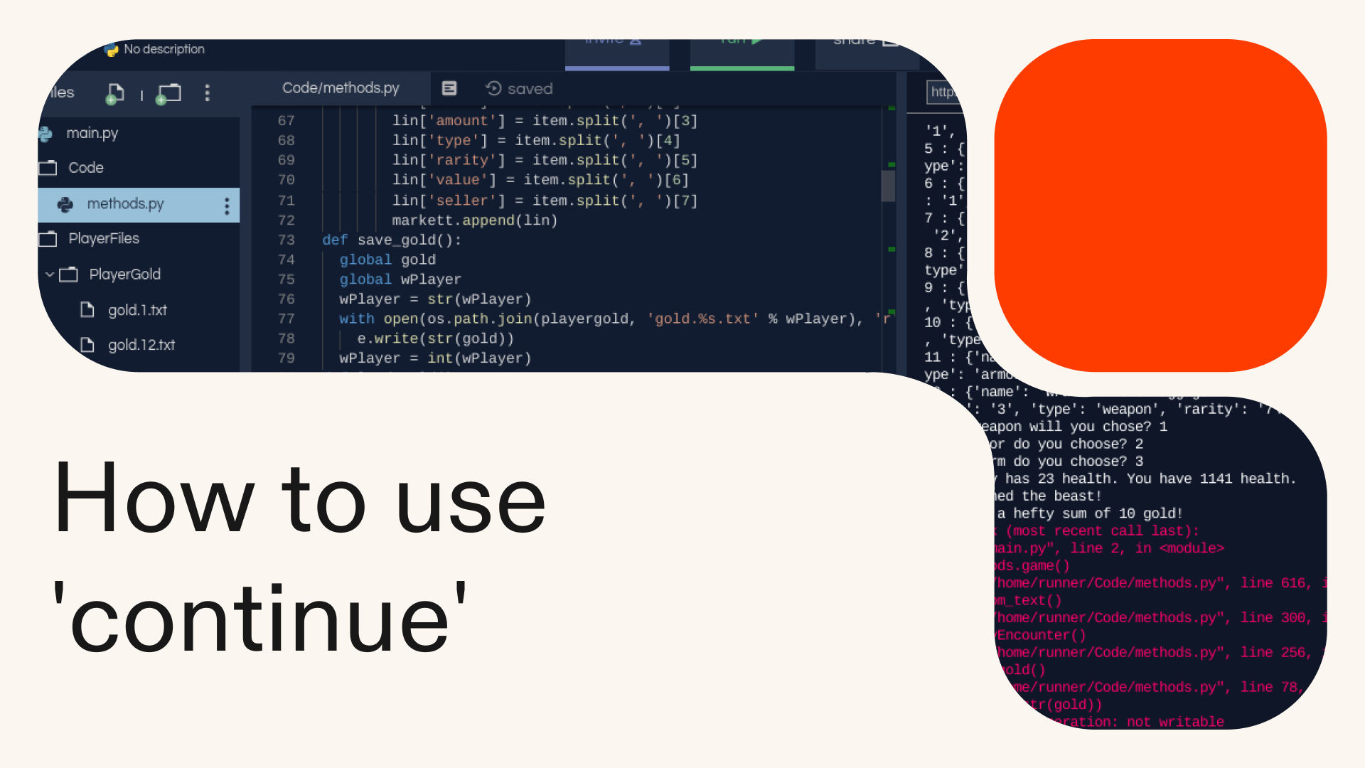 How to use 'continue' in Python