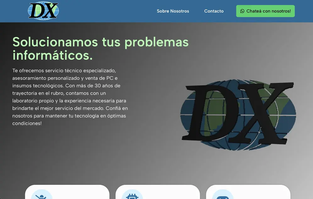 Captura de pantalla de una web para una casa de computación