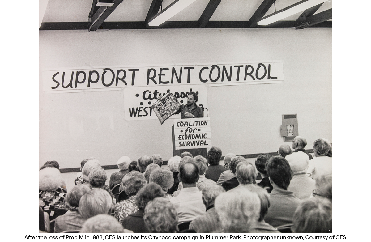 After the loss of Prop M in 1983, CES launches its Cityhood campaign in Plummer Park. Photographer unknown, Courtesy of CES.