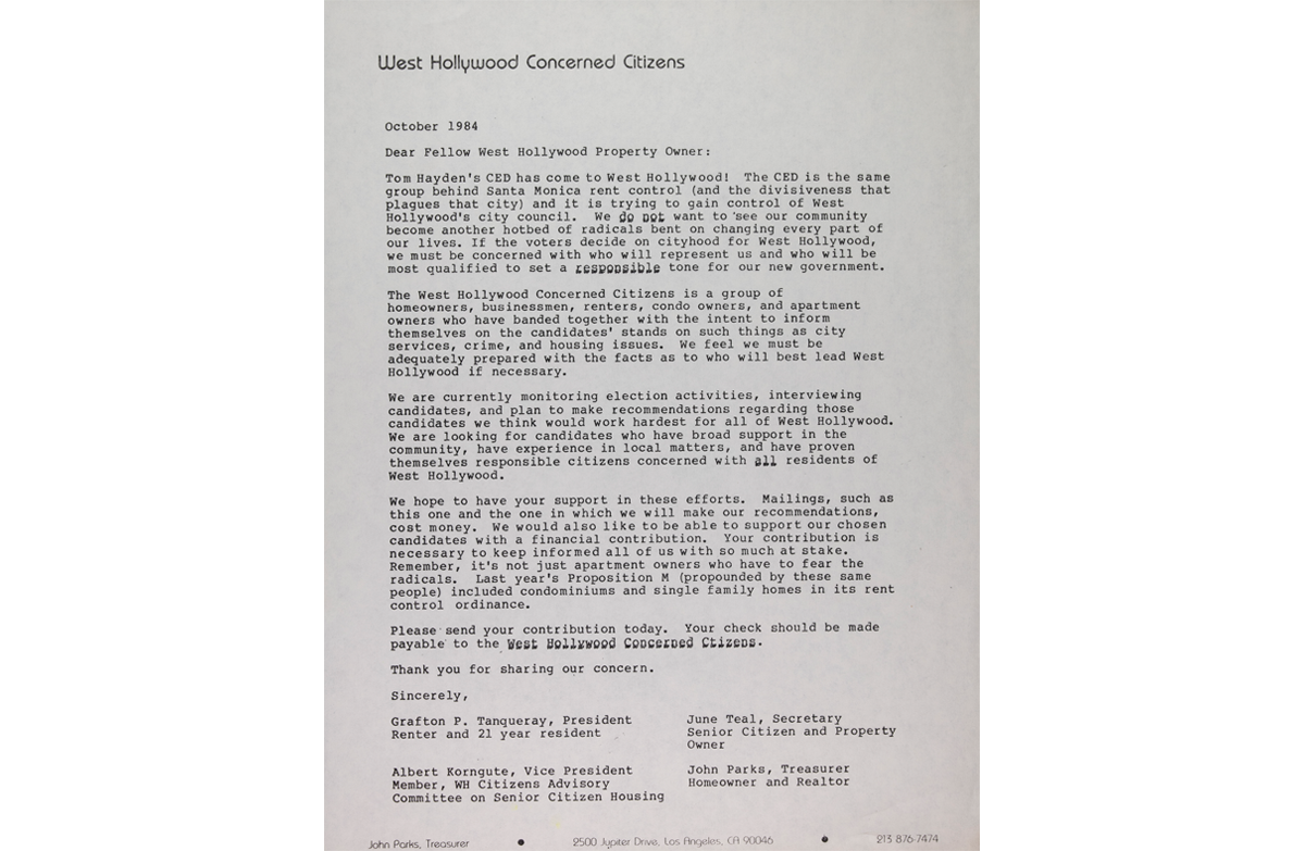 Landlord Group Concerned Citizens letter