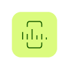 Black QR code scan icon on a bright green square with rounded corners.