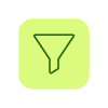 Green funnel icon on a light green rounded square background.