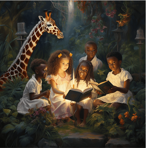 children circled around reading together