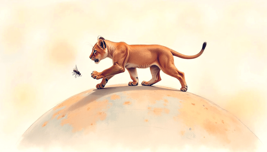 Lion chasing fly