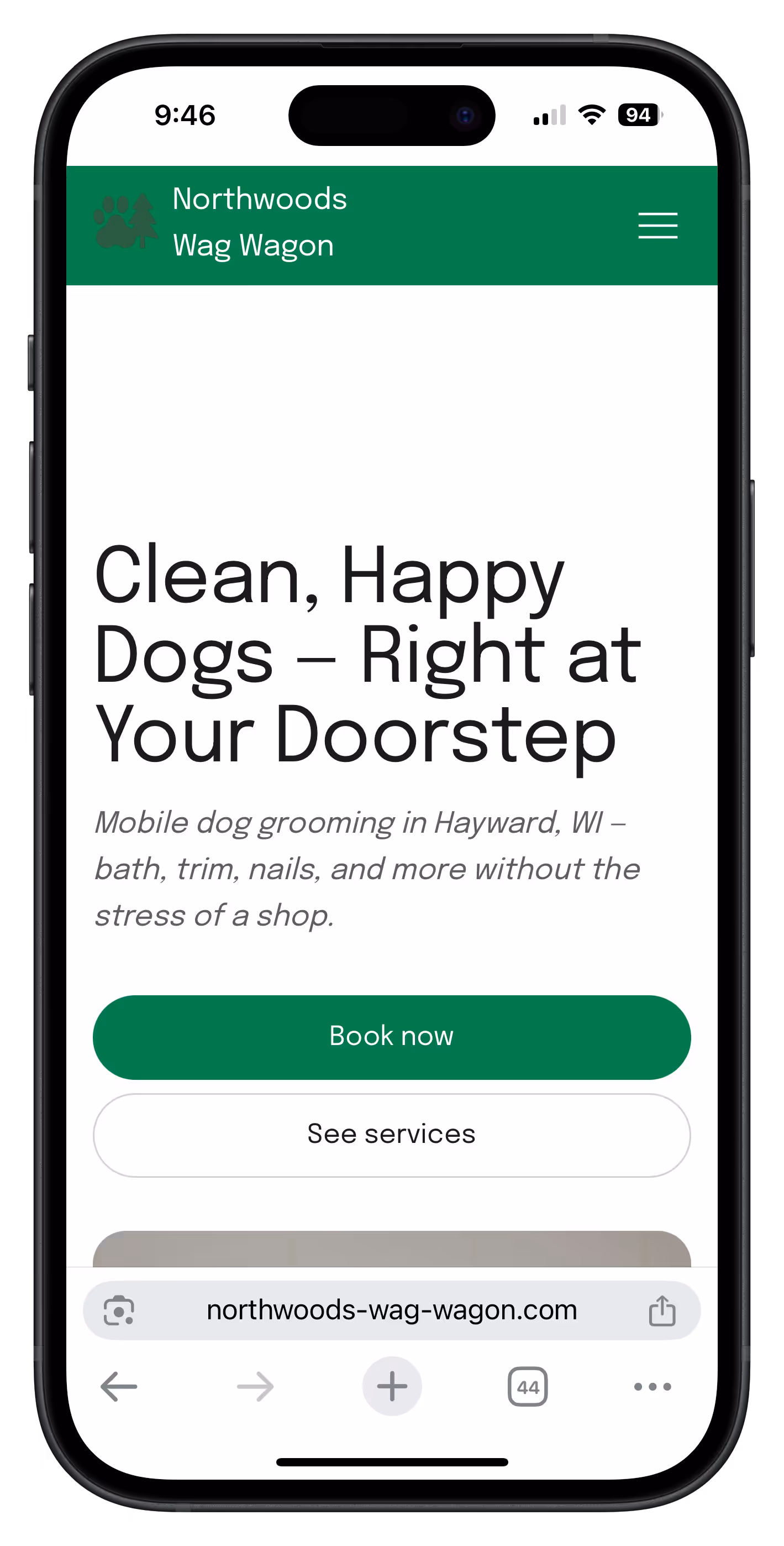 Dog grooming website mobile
