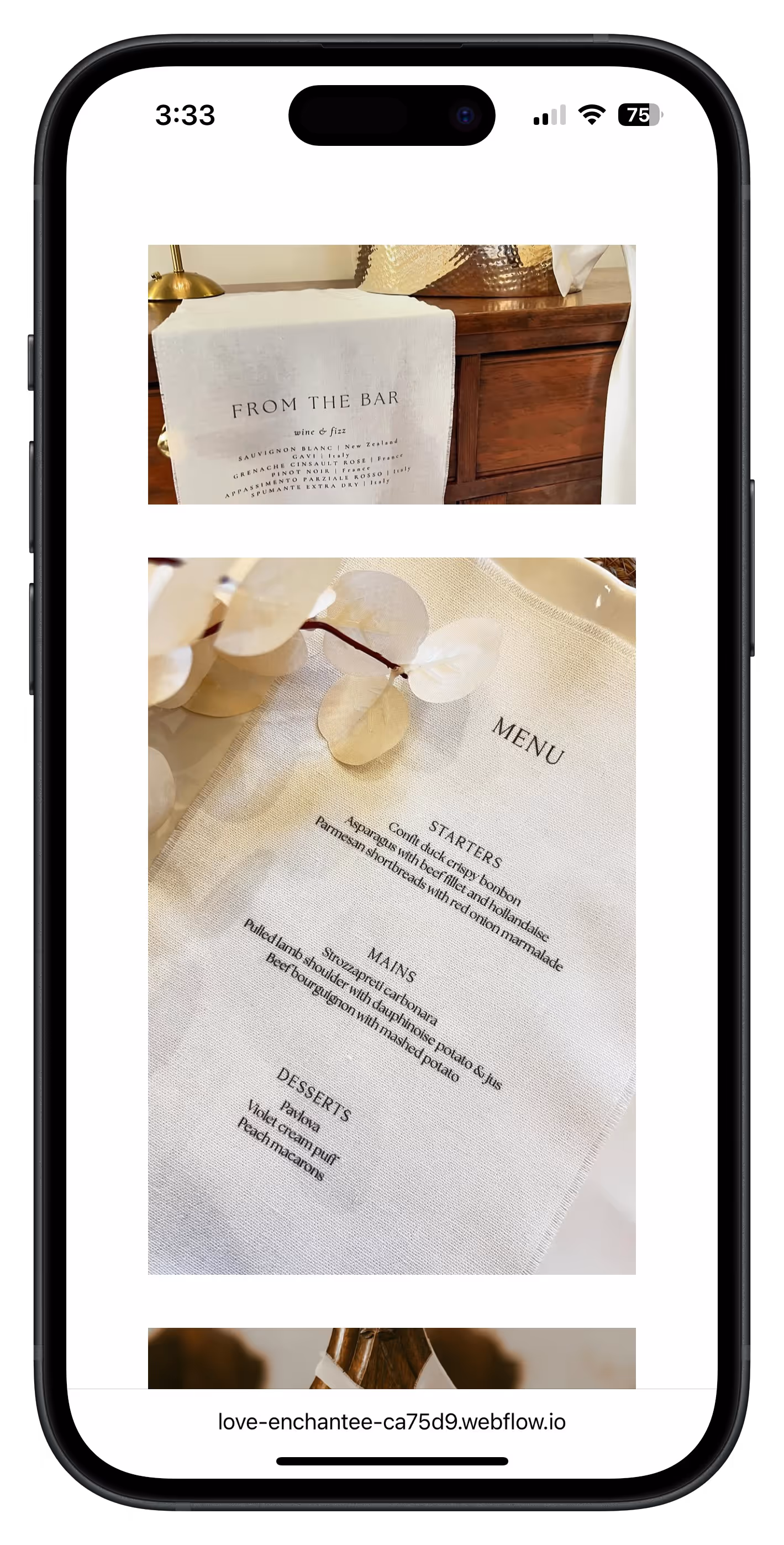 Wedding website mobile