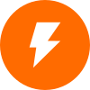 White lightning bolt icon inside an orange circle.