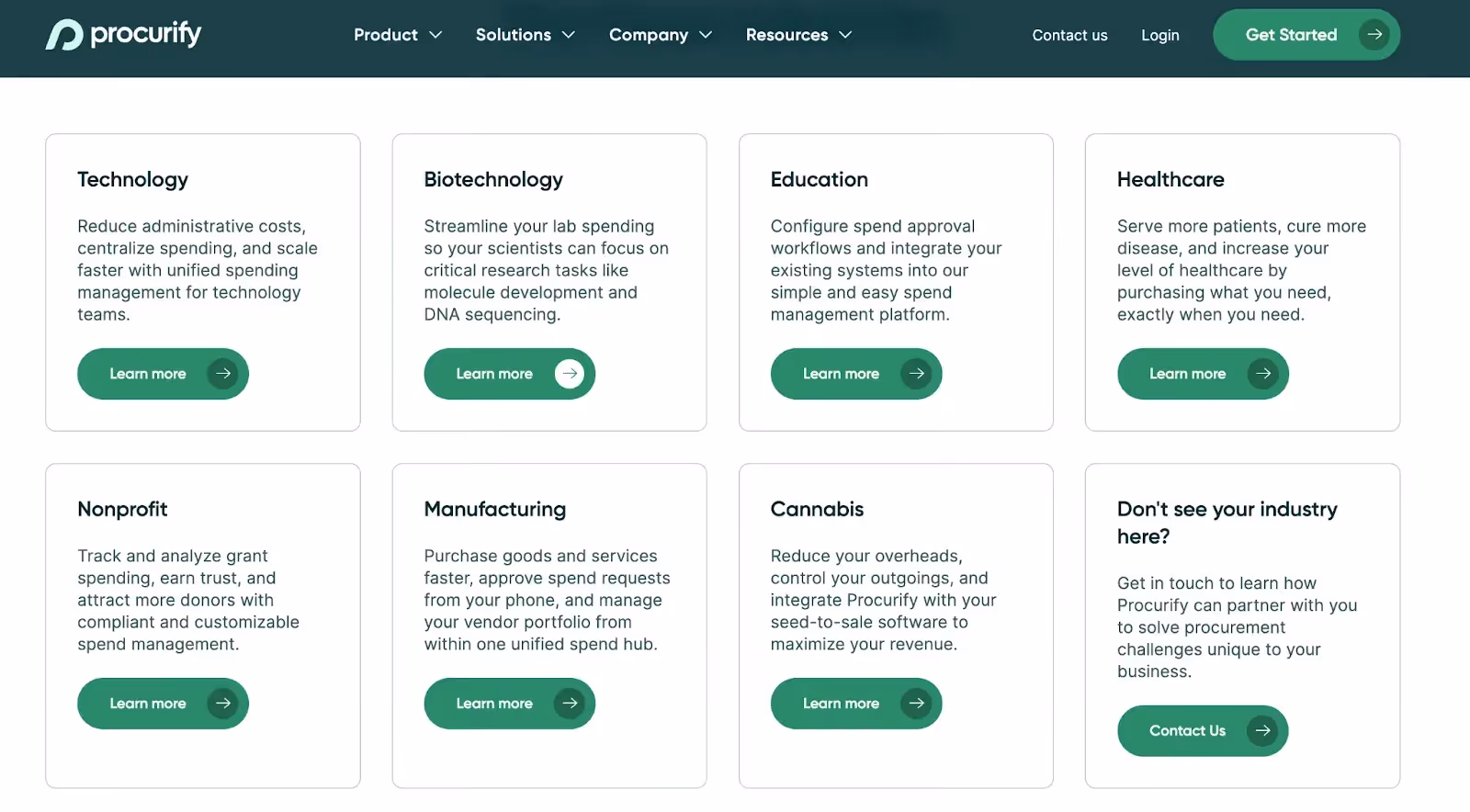 Procurify industry pages