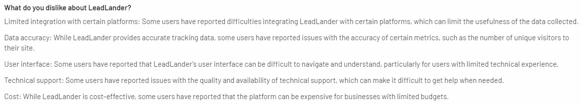 What do you dislike about Leadlander