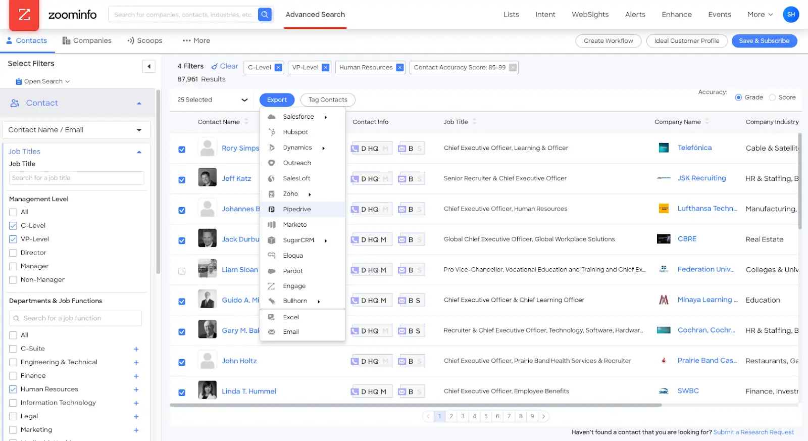 The image shows a screenshot of the ZoomInfo platform interface