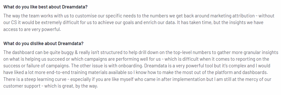 Dreamdata’s review on G2