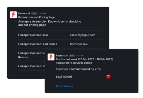Automated Slack alerts from Factors.ai when any event occurs.