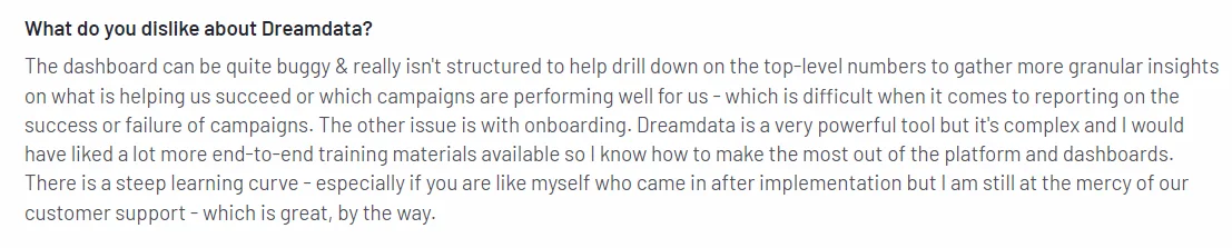 what do you dislike about Dreamdata