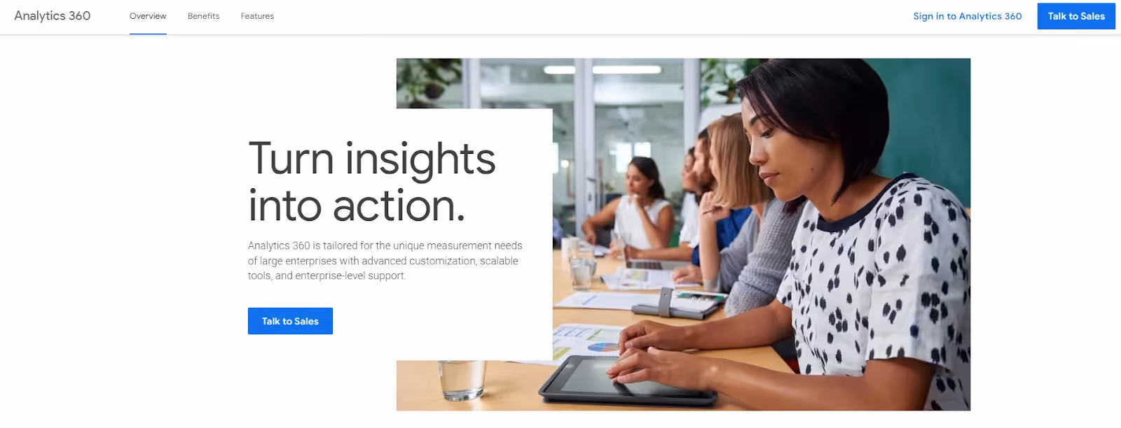 Pricing Page of Google Analytics 360, which is the enterprise version of Google Analytics