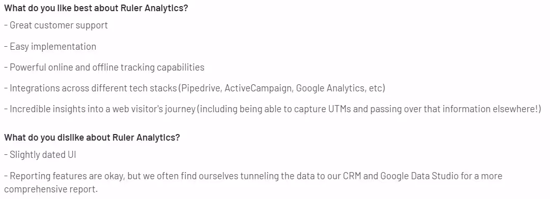 Customer reviews of Ruler Analytics