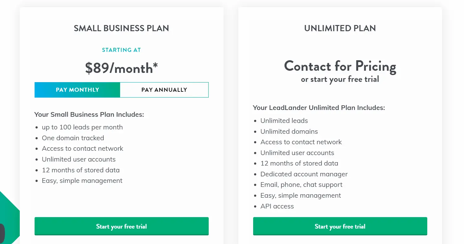 LeadLander Pricing Plans