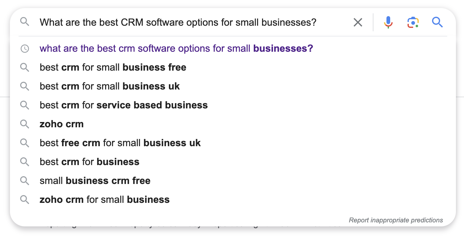 Google Search bar suggestions