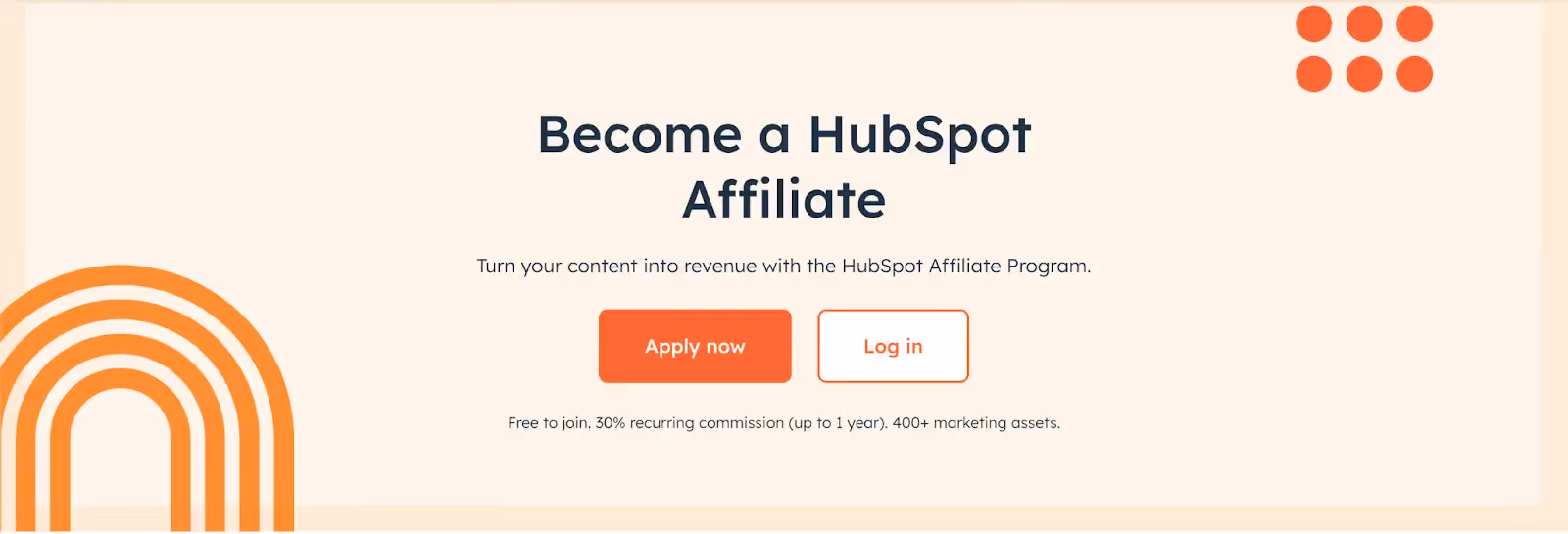 HubSpot Affiliate Program ad with 'Apply now' and 'Log in' buttons
