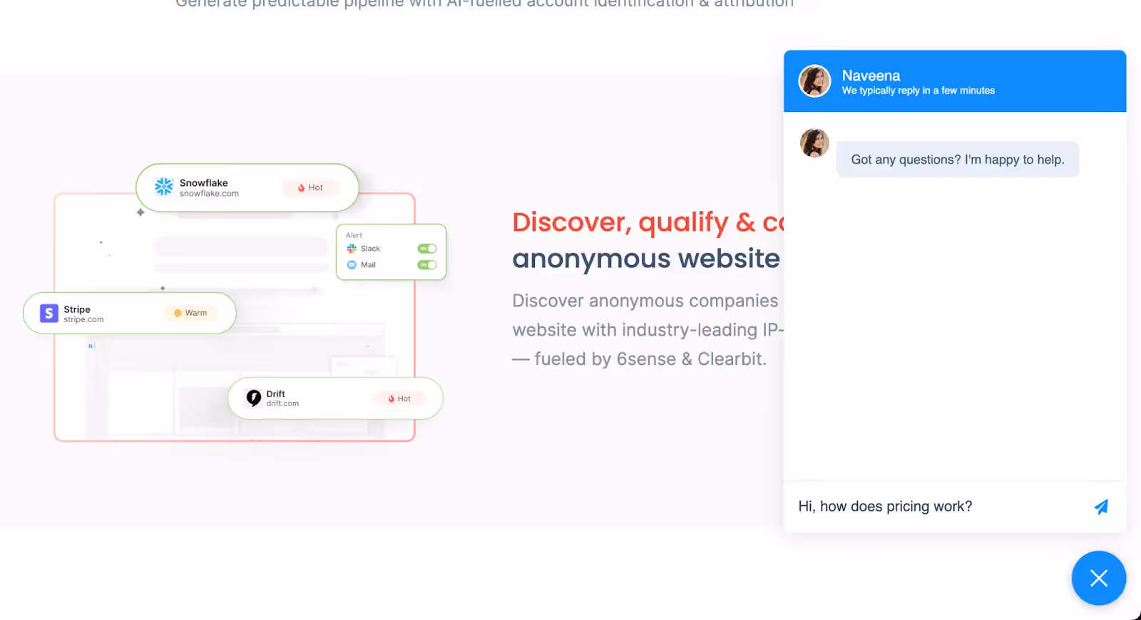 Web analytics interface with a live chat option for assistance.
