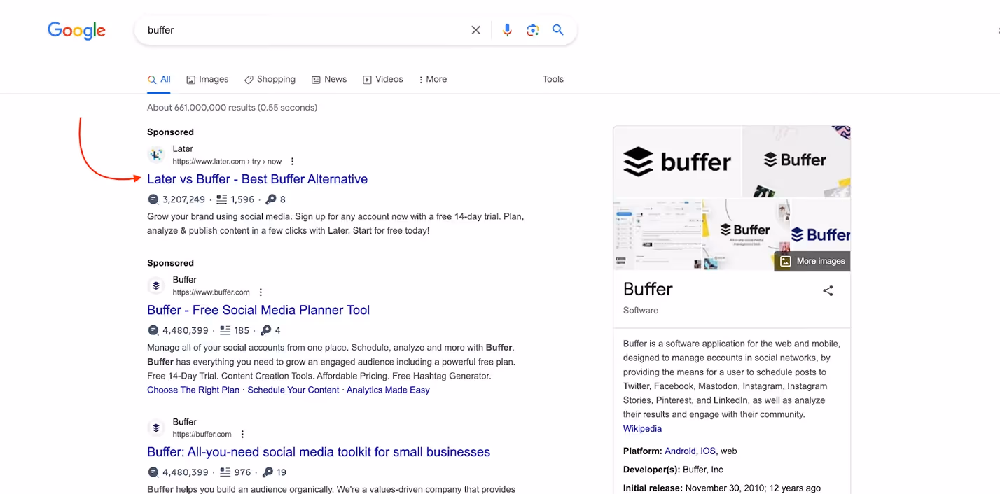 SERP result page for keyword buffer