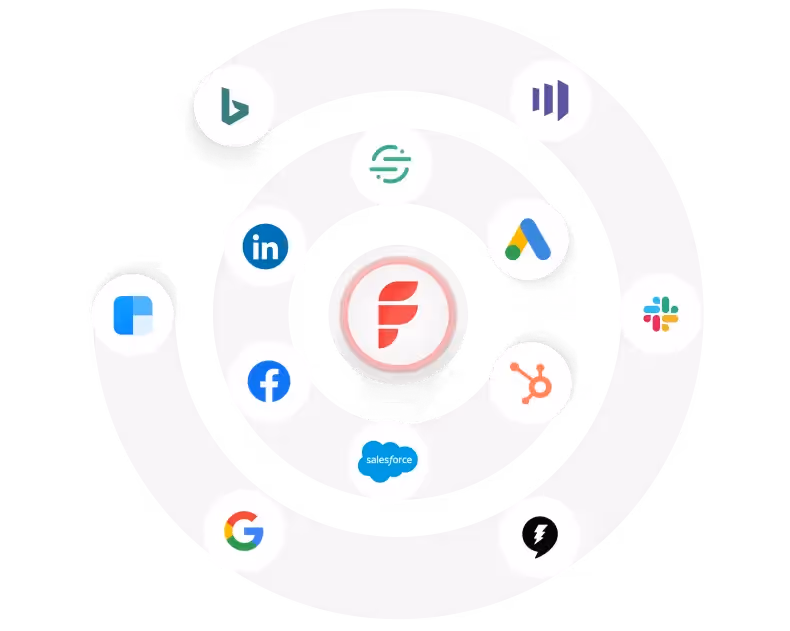 The image displays icons of various tech platforms arranged in a spiral around the logo of Factors