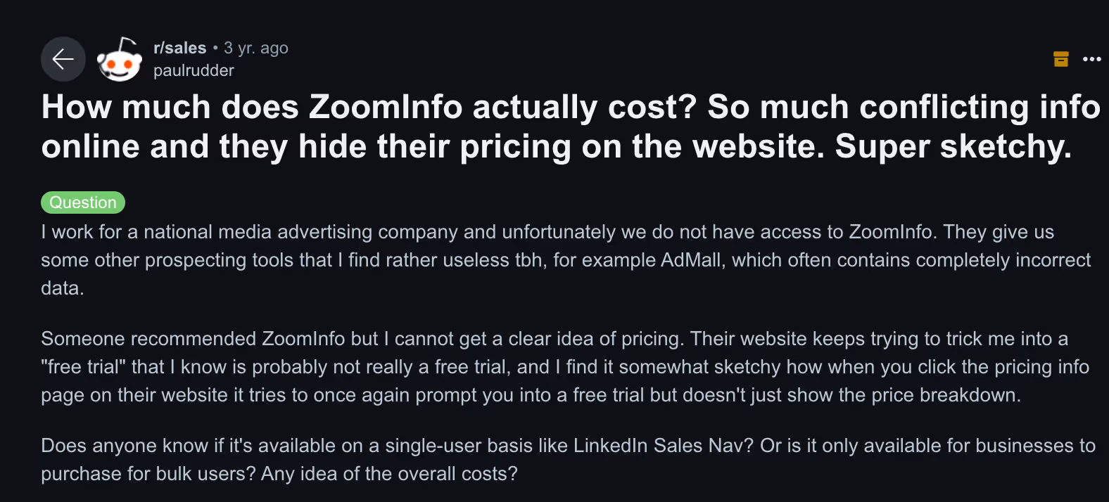 ZoomInfo Cost and Pricing