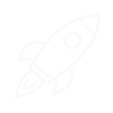 Icon of a rocket ship launching with flames coming from its engines.