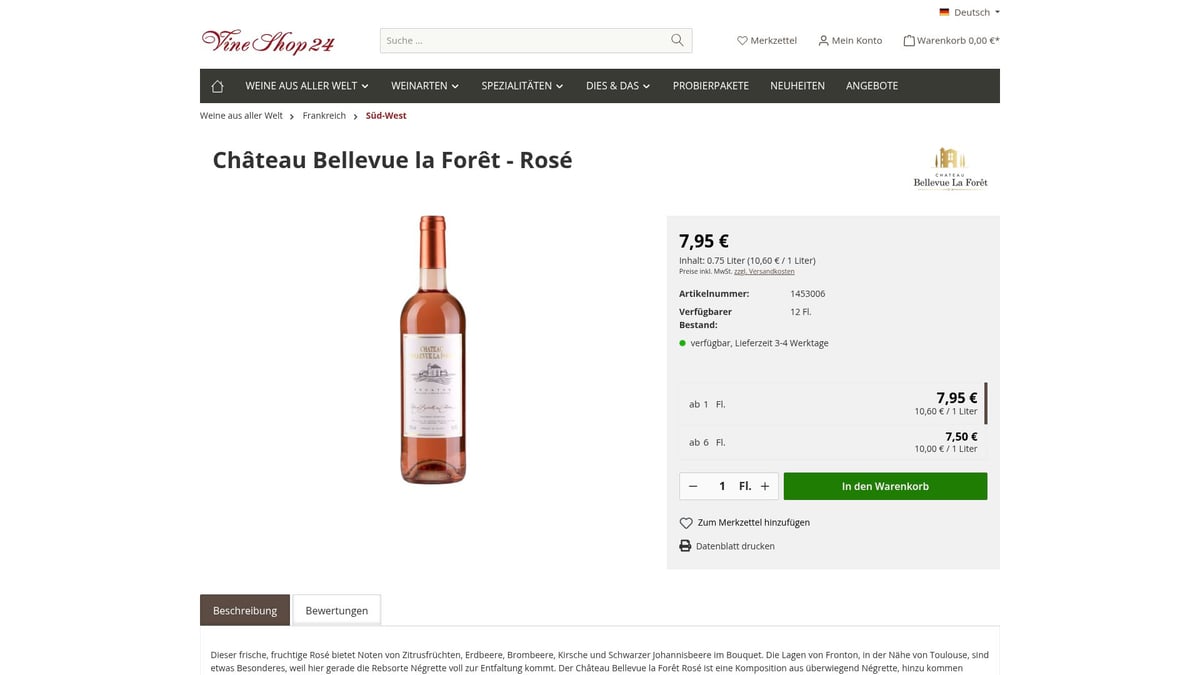 7 Rose Weine 2025: Die Besten Tipps Für Genießer - Château Bellevue la Forêt Rosé 2024 (Fronton, Frankreich)