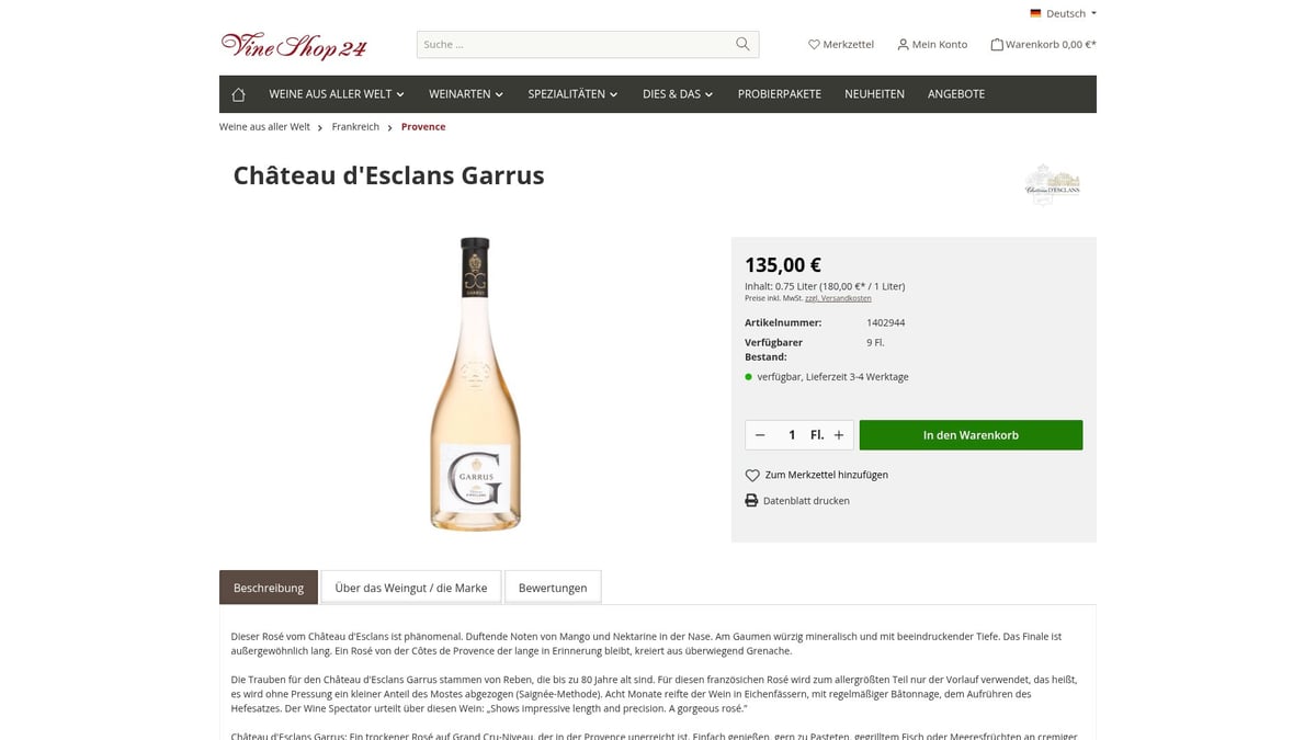 7 Rose Weine 2025: Die Besten Tipps Für Genießer - Château d'Esclans Garrus 2020 (Provence, Frankreich)