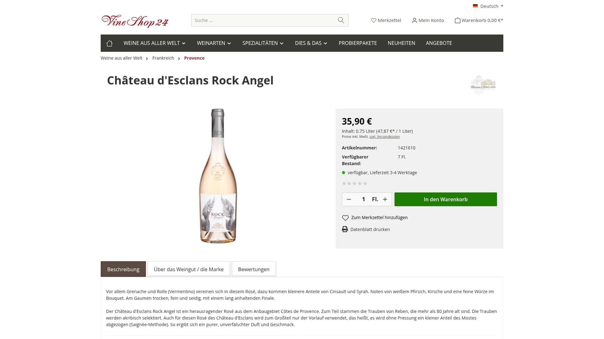 7 Rose Weine 2025: Die Besten Tipps Für Genießer - Château d'Esclans Rock Angel 2023 (Provence, Frankreich)