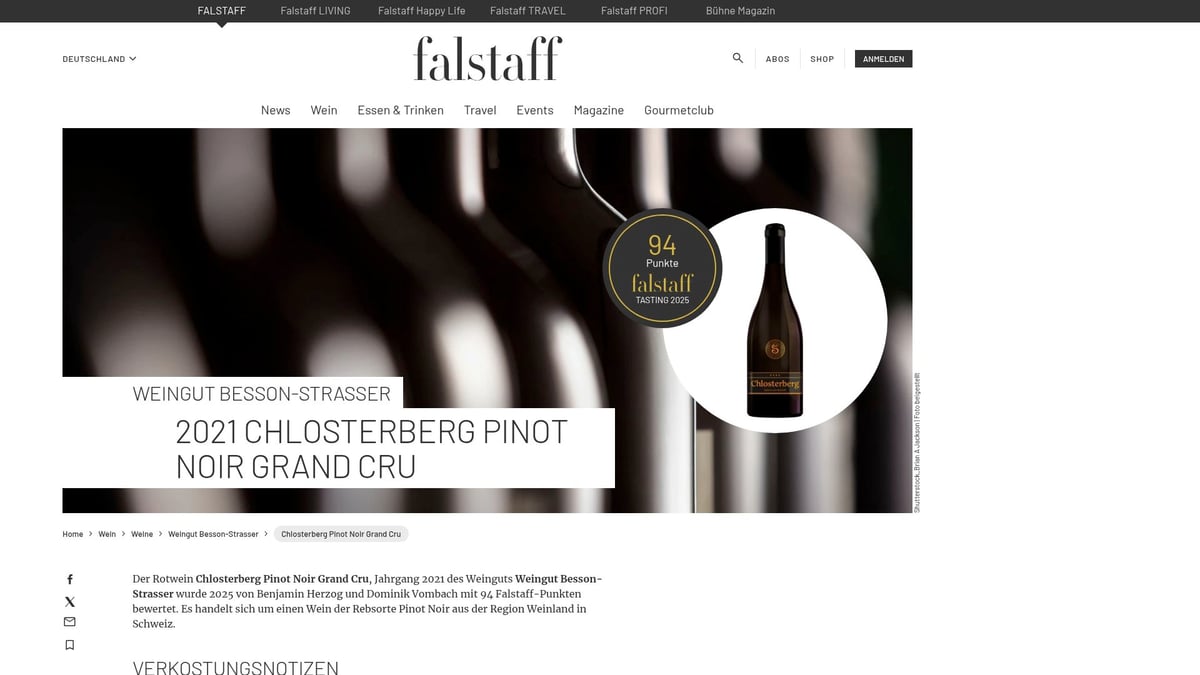 8 Rotwein Zürich Tipps: Entdecke Top-Weine 2026 - Chlosterberg Pinot Noir Grand Cru – Weingut Besson-Strasser