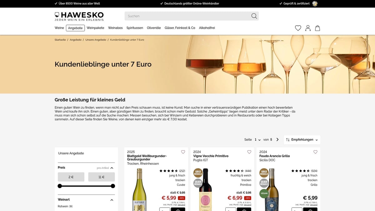 7 Weine Angebote 2026: Top Schnäppchen Für Genießer - Prämierte Weine & Kundenlieblinge unter 7 Euro