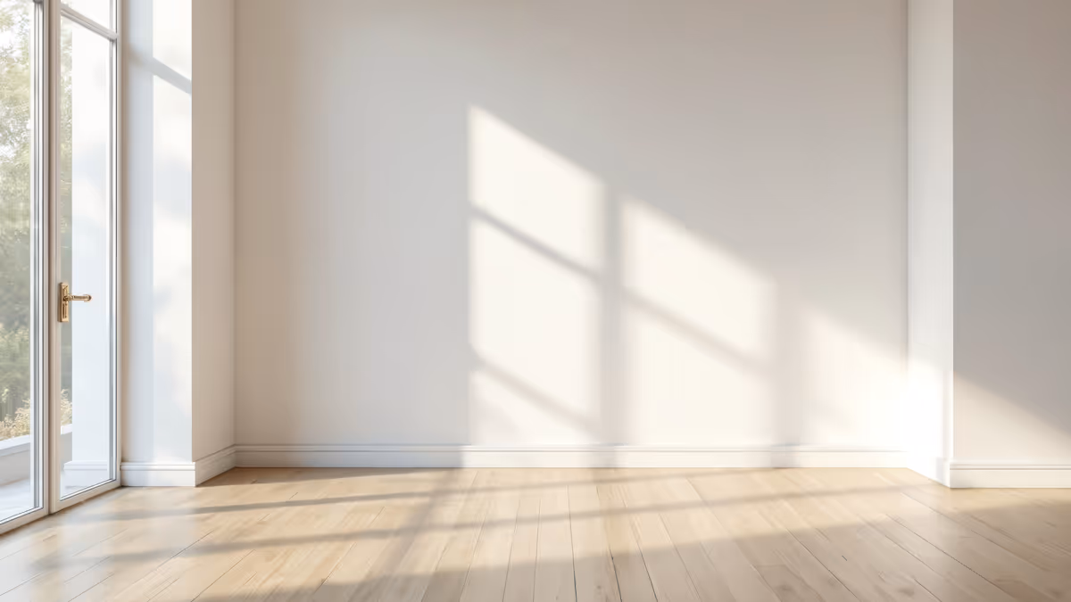 A vacant room with the sun coming in