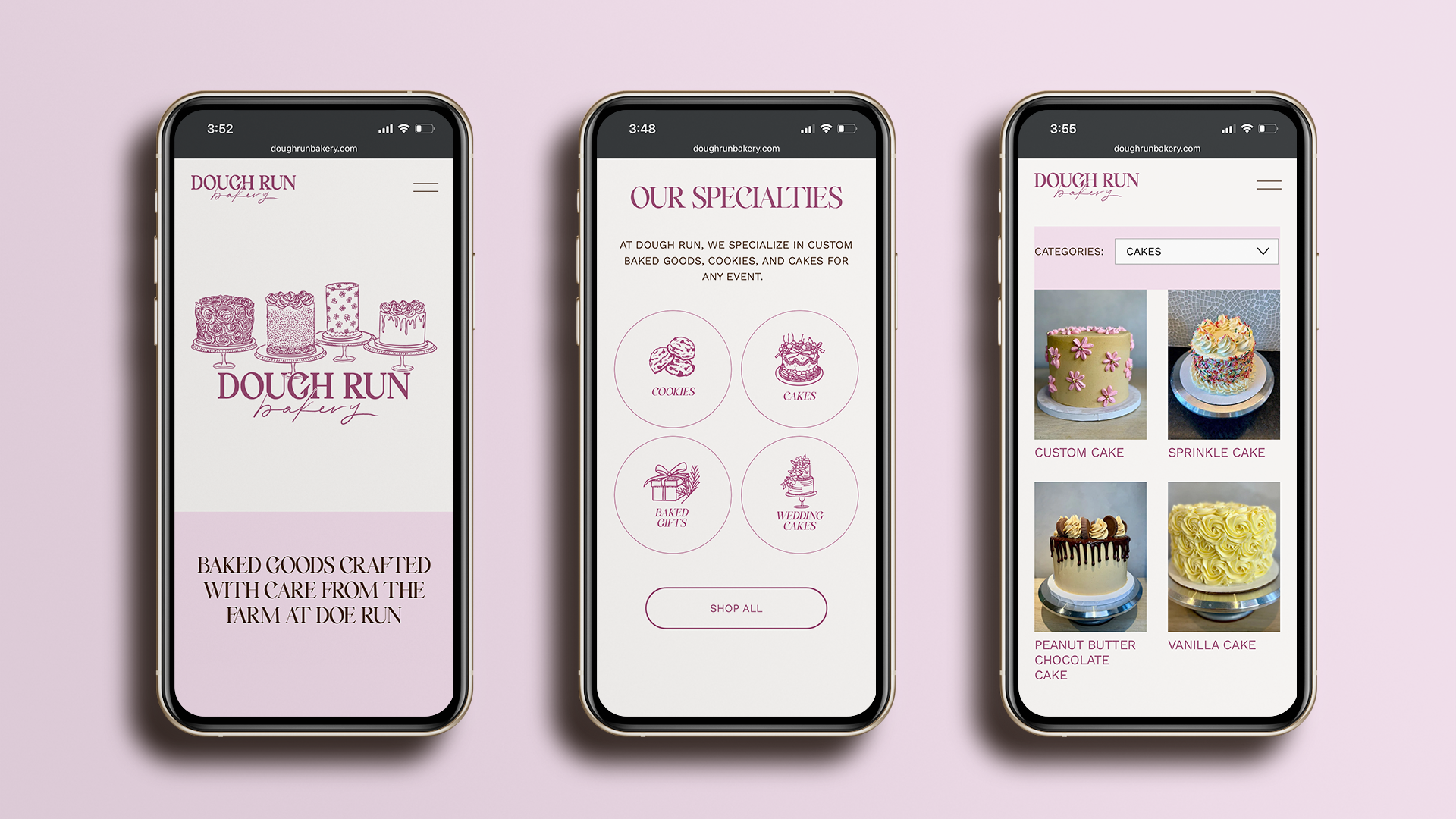 Mobile view of the Dough Run Bakery website launch