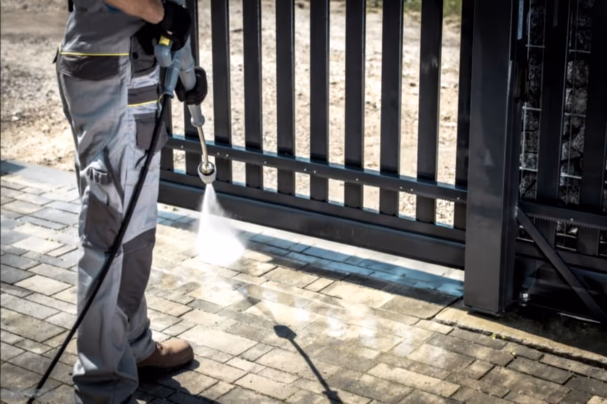 Skid steer loader removing snow from a commercial property with Polar branding