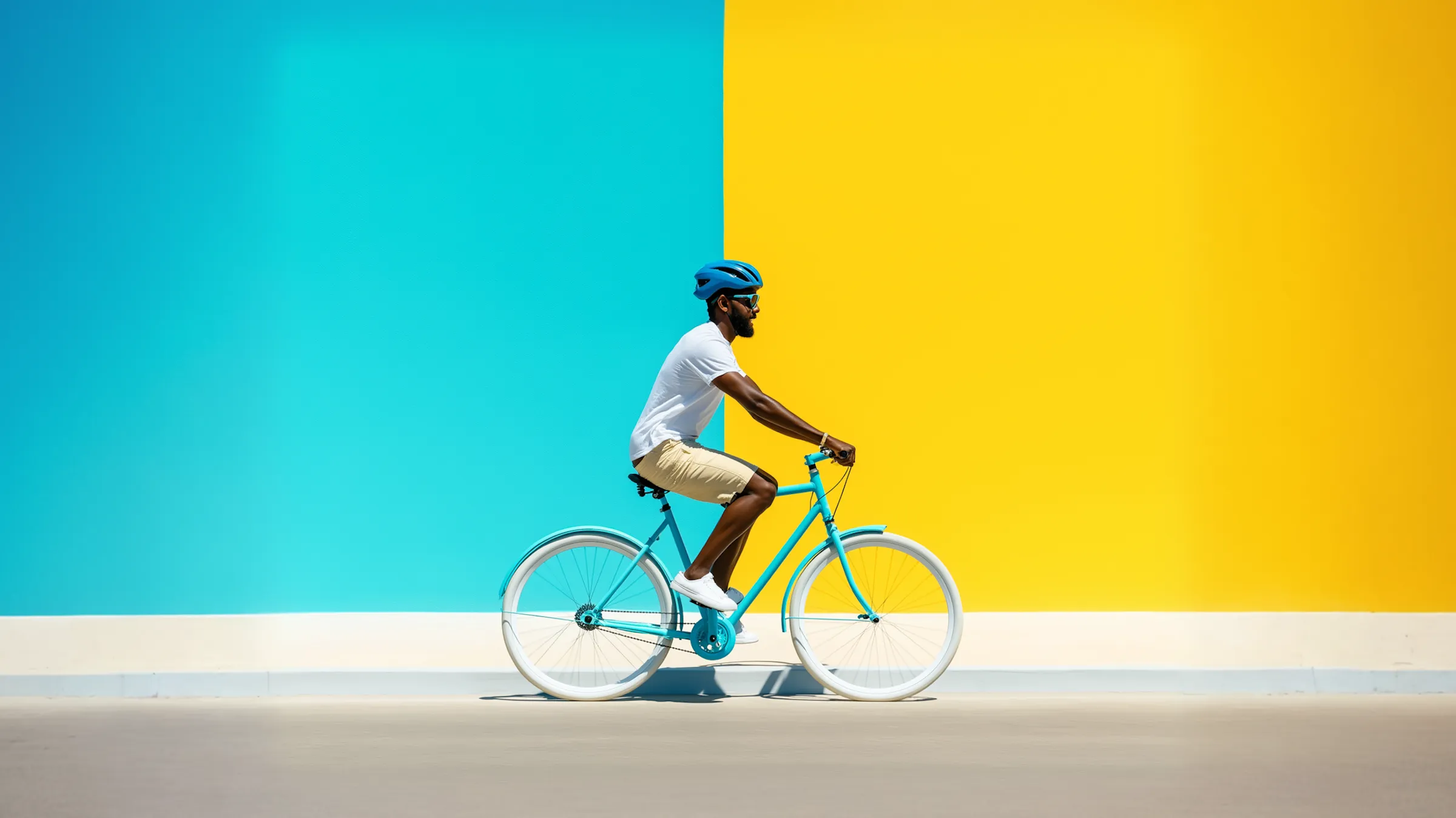 Man on Vibrant Blue Bicycle