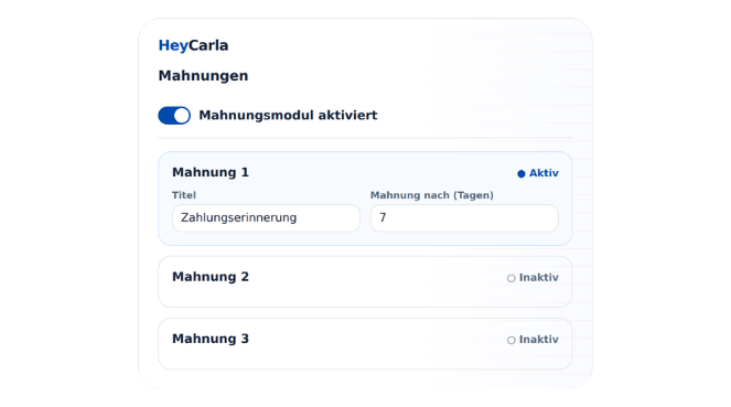 Rechnungsübersicht in HeyCarla mit Status je Rechnung