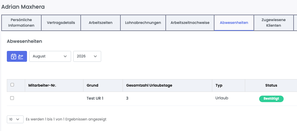 Vakanzen-Ansicht in HeyCarla mit unbesetzten Einsätzen durch Abwesenheit der Mitarbeitenden