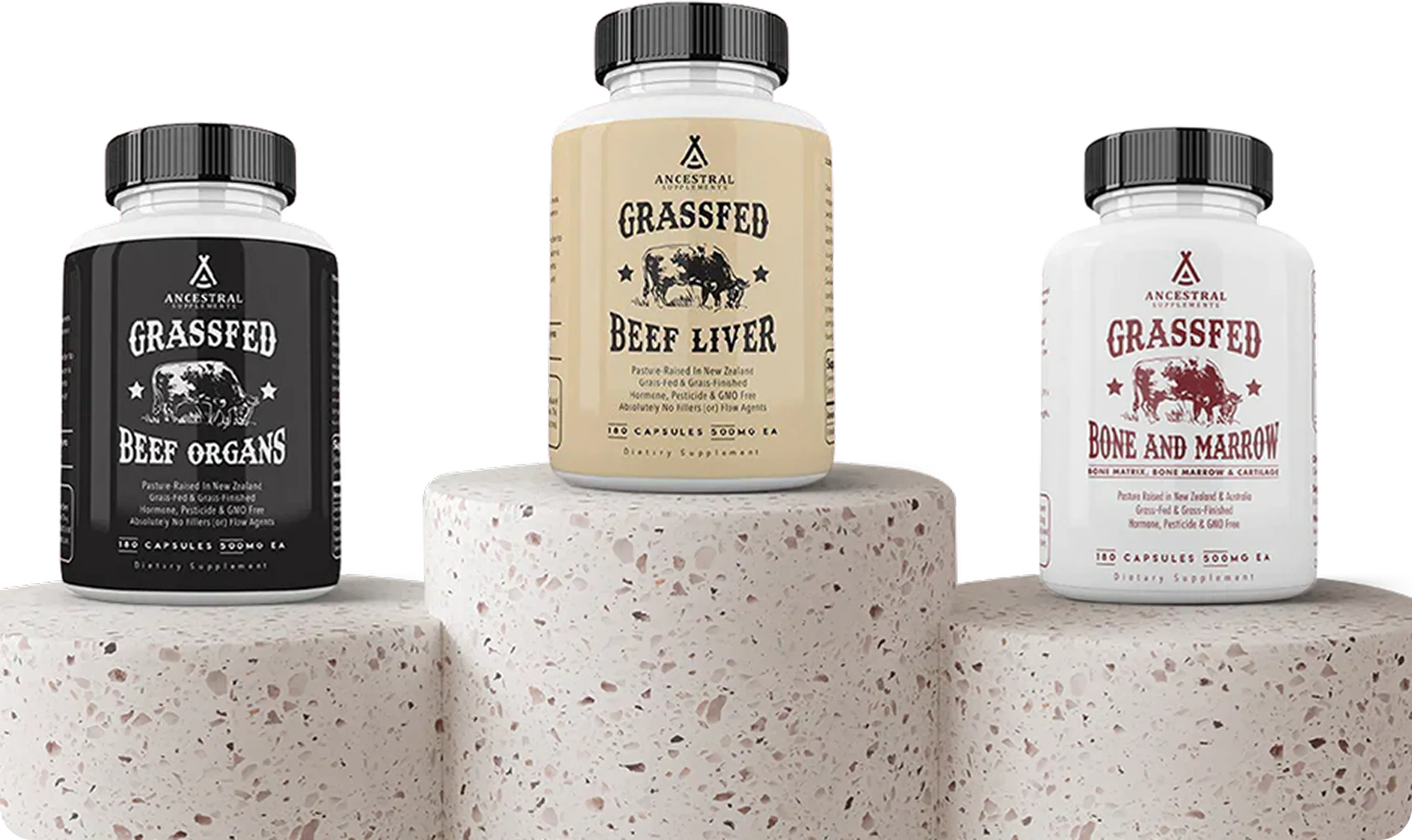 Ancestral Supplements: drie supplementpotten op een sokkel