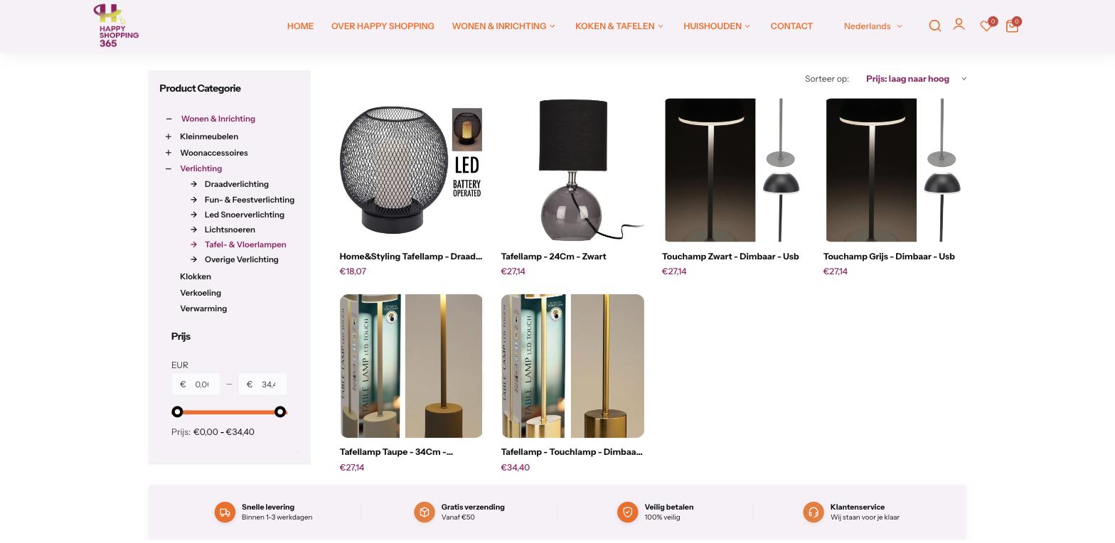 Happy Shopping 365: categoriepagina met filters