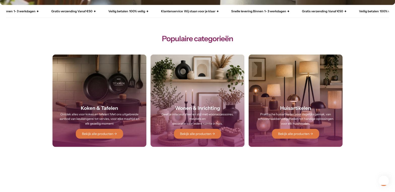 Happy Shopping 365: categorieën op de homepage