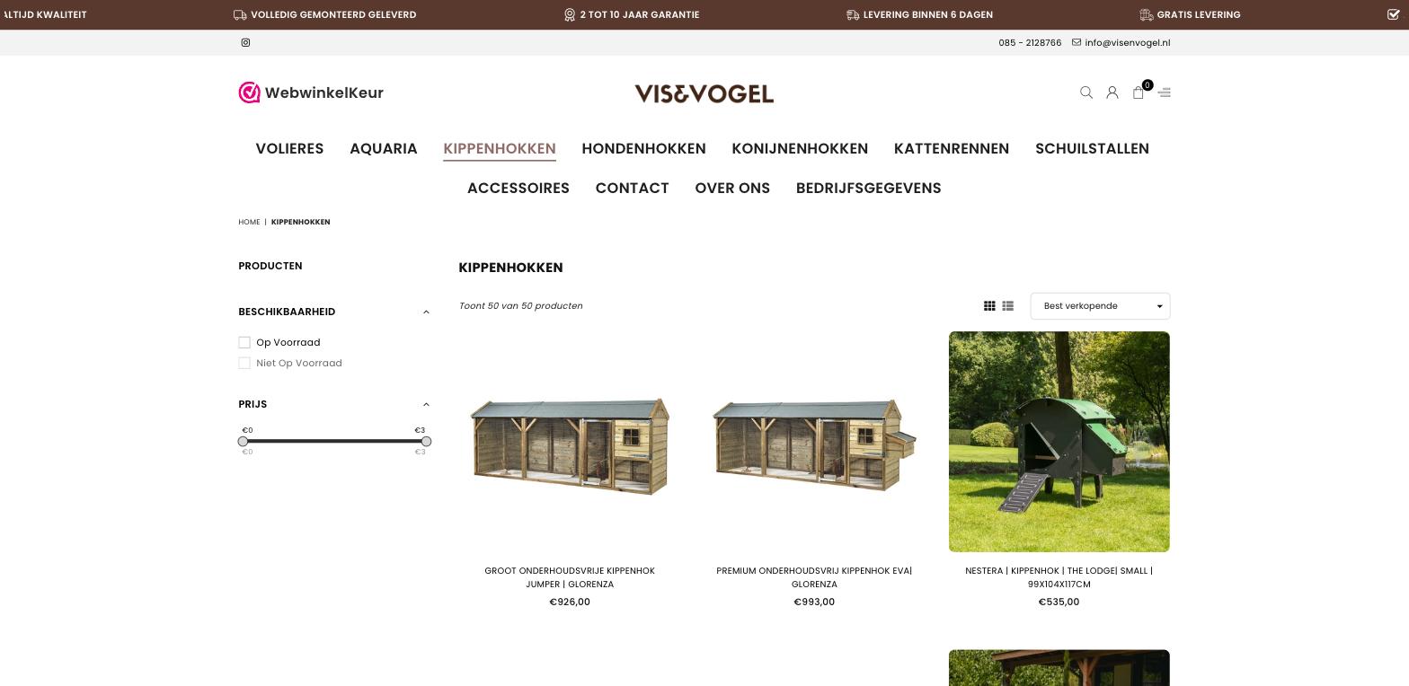 Vis & Vogel: categoriepagina met filters