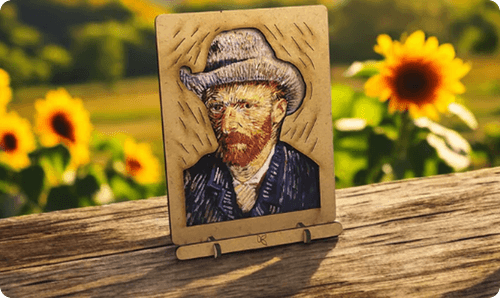 Komoni Amsterdam: houten pop-upkaart met Van Gogh