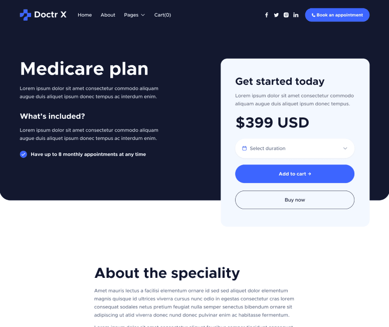 Doctr X - Package Single Main Page - Healthcare Webflow Template