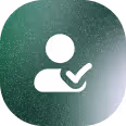 White user icon silhouette with a check mark on green textured background.